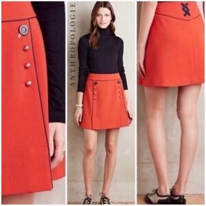 Leifsdottir Anthropologie Orange A-Line Skirt with Button Accents. size 2